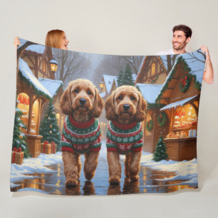 Cockapoo Dogs Christmas Snow Holiday  Fleece Blanket