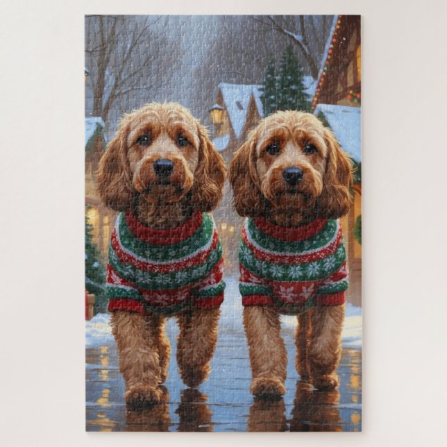Cockapoo Dogs Christmas Snow Holiday  Jigsaw Puzzle (Vertical)
