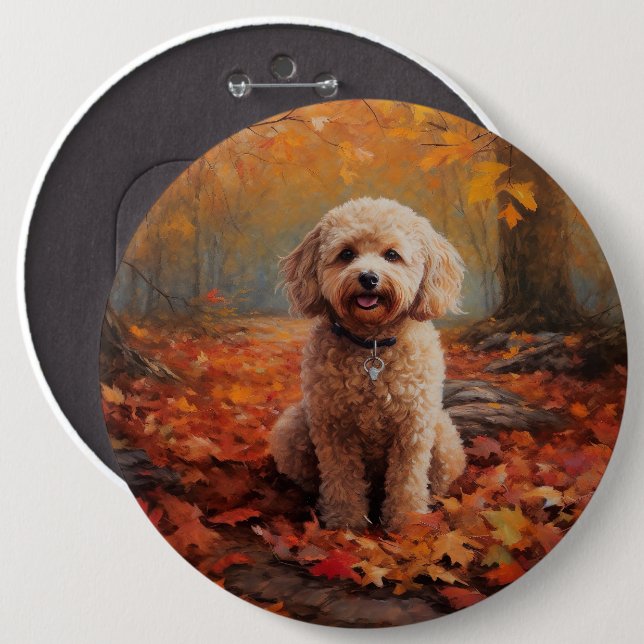 Cockapoo in Autumn Leaves Fall Inspire 6 Cm Round Badge (Front & Back)