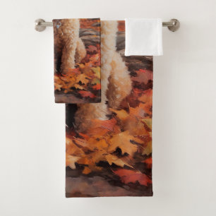 Cockapoo in Autumn Leaves Fall Inspire Bath Towel Set