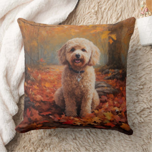 Cockapoo in Autumn Leaves Fall Inspire Cushion
