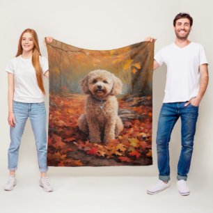 Cockapoo in Autumn Leaves Fall Inspire Fleece Blanket