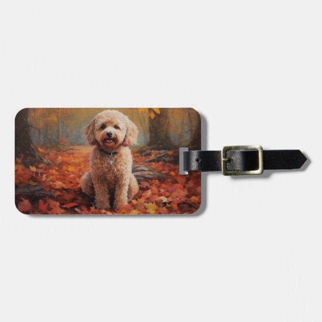 Cockapoo in Autumn Leaves Fall Inspire Luggage Tag (Front Horizontal)