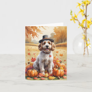 Cockapoo In Autumn Leaves Thanksgiving Art Card