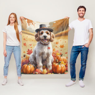 Cockapoo In Autumn Leaves Thanksgiving Art Fleece Blanket