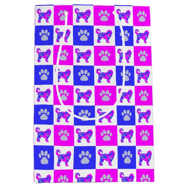 Cockapoo & Paw Crazy Hot Pink & Blue Medium Gift Bag (Front)