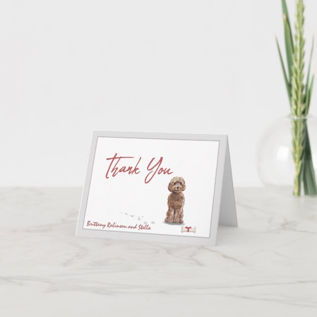 Cockapoo Pet Dog Personalise Bone with Ribbon Thank You Card (Front)