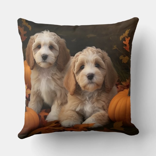 Cockapoo Puppy Autumn Delight Pumpkin  Cushion (Back)