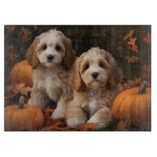 Cockapoo Puppy Autumn Delight Pumpkin Cutting Board
