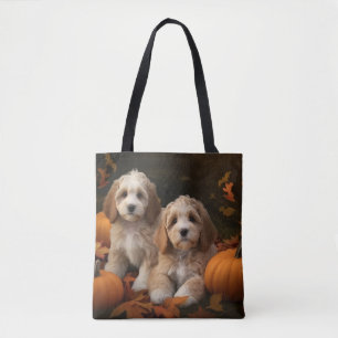 Cockapoo Puppy Autumn Delight Pumpkin Tote Bag