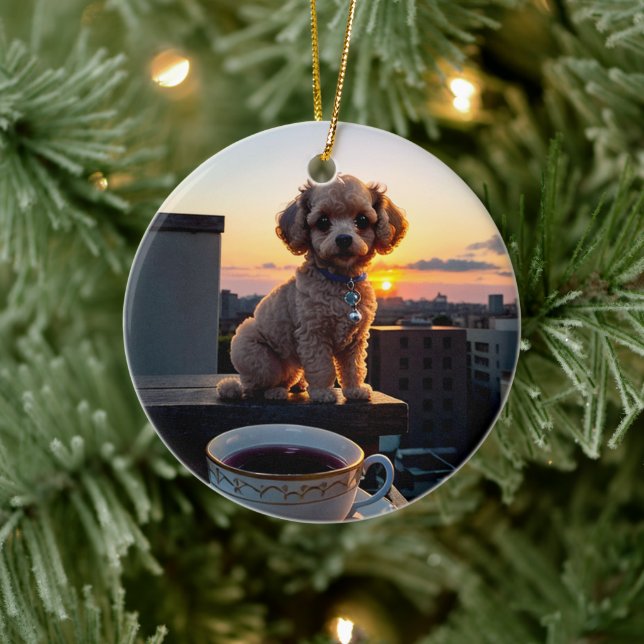 Cockapoo puppy enjoying coffee | Morning Joy with  Ceramic Tree Decoration (Tree)