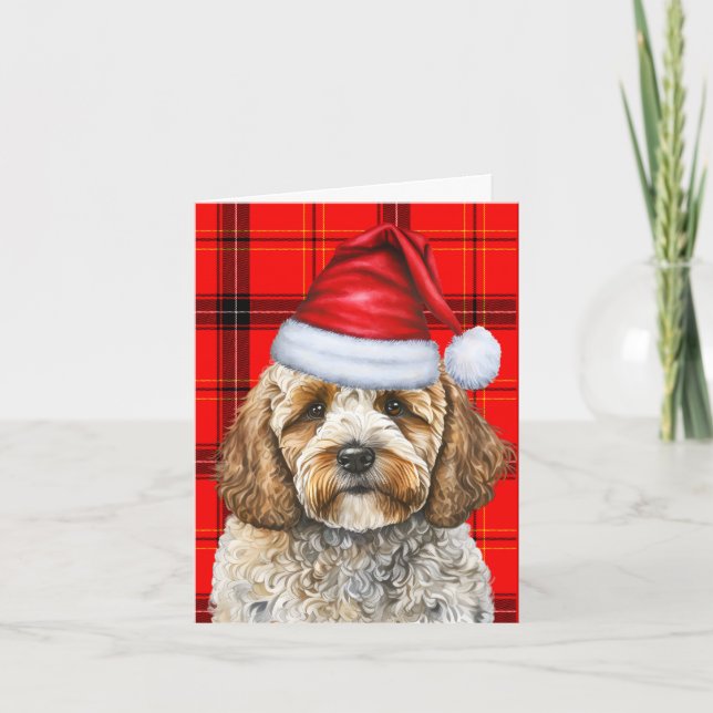 Cockapoo Santa Dog Red Holiday Plaid Christmas (Front)