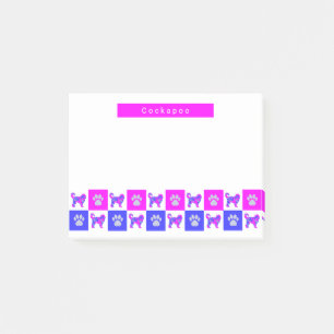 Cockapoo Silhouette Dog & Paw Hot Pink & Blue Post-it Notes