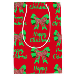 Cockapoo Silhouette Red Christmas Dog & Green Bow Medium Gift Bag