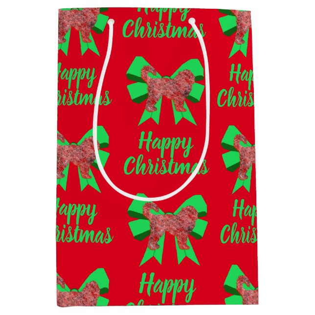 Cockapoo Silhouette Red Christmas Dog & Green Bow Medium Gift Bag (Front)