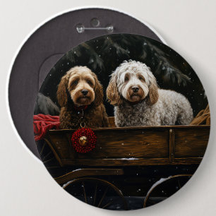 Cockapoo Snowy Sleigh Christmas Decor 6 Cm Round Badge