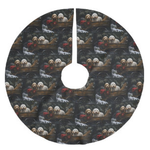 Cockapoo Snowy Sleigh Christmas Decor   Brushed Polyester Tree Skirt