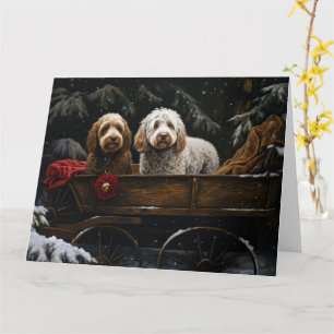 Cockapoo Snowy Sleigh Christmas Decor Card