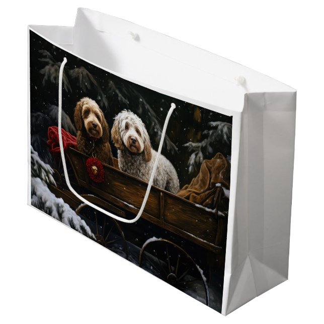 Cockapoo Snowy Sleigh Christmas Decor     Large Gift Bag (Front Angled)