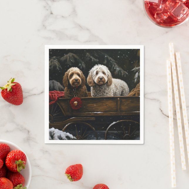 Cockapoo Snowy Sleigh Christmas Decor   Napkin (Insitu)