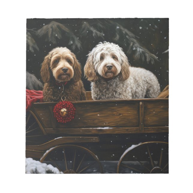 Cockapoo Snowy Sleigh Christmas Decor    Notepad (Front)