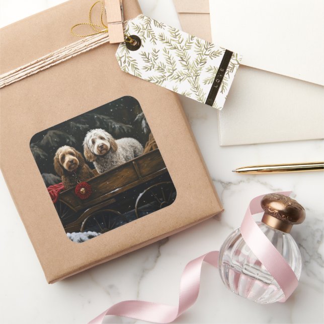 Cockapoo Snowy Sleigh Christmas Decor    Square Sticker (Gifting)