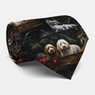 Cockapoo Snowy Sleigh Christmas Decor Tie