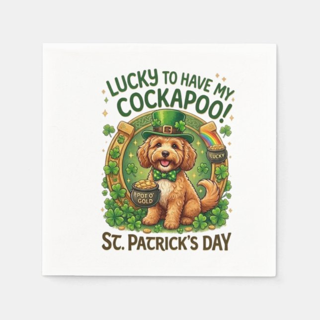 Cockapoo St Patrick's Day Lucky Dog Pot of Gold Napkin (Front)