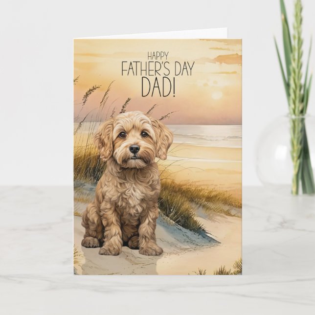 Cockapoo Sunset Beach Father's Day Holiday Card (Front)