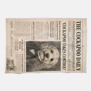 Cockapoo Vintage Newspaper  Tea Towel