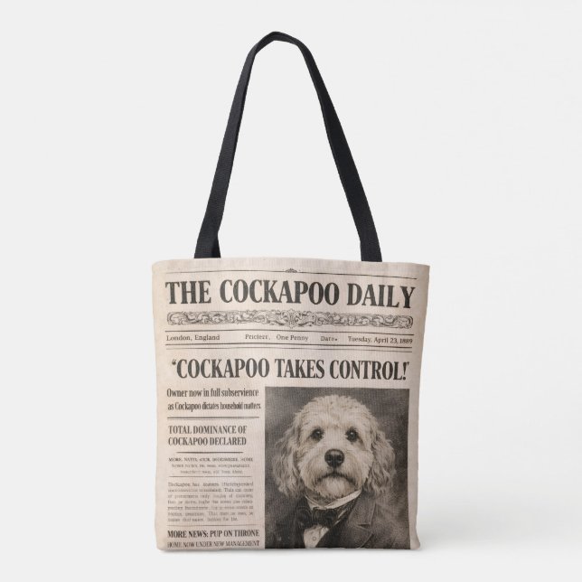 Cockapoo Vintage Newspaper  Tote Bag (Back)