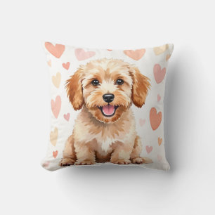 Cockapoo Watercolor Heart Pattern Art Cushion