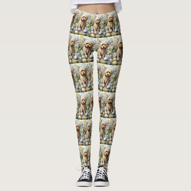 Cockapoo with Easter Eggs Holiday  Leggings (Front)