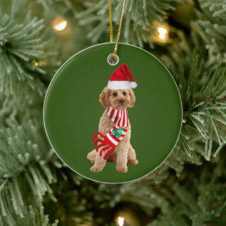 Cockapoo With Hat Scaft Christmas Ceramic Tree Decoration