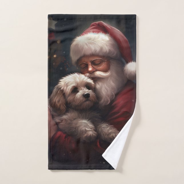 Cockapoo With Santa Claus Festive Christmas  Bath Towel Set (Hand Towel)