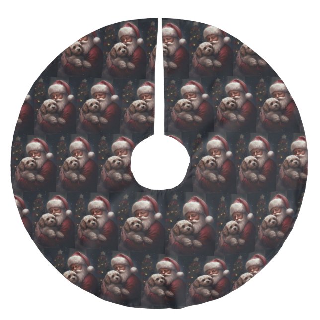 Cockapoo With Santa Claus Festive Christmas  Brushed Polyester Tree Skirt (Front)