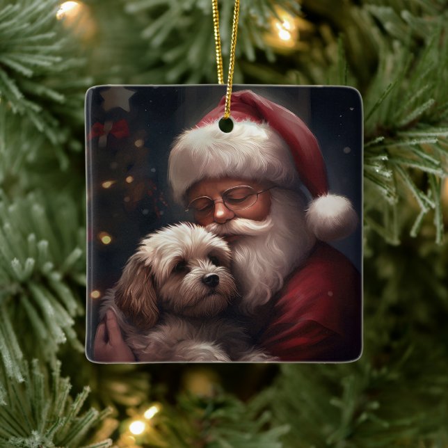 Cockapoo With Santa Claus Festive Christmas  Ceramic Ornament (Tree)