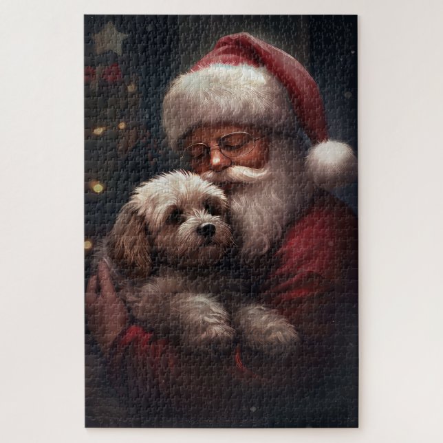 Cockapoo With Santa Claus Festive Christmas  Jigsaw Puzzle (Vertical)