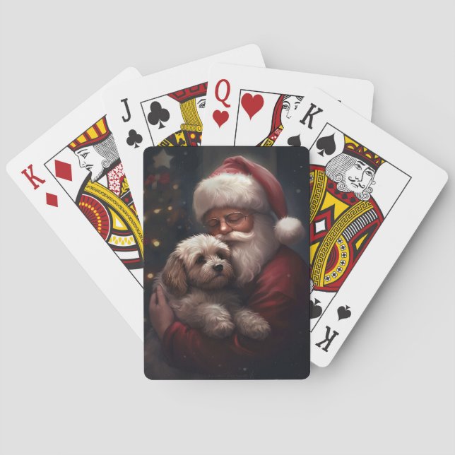 Cockapoo With Santa Claus Festive Christmas  Playing Cards (Back)