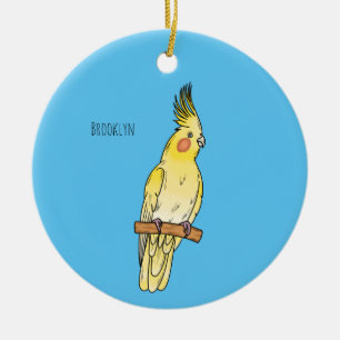 Cockatiel bird cartoon illustration ceramic tree decoration