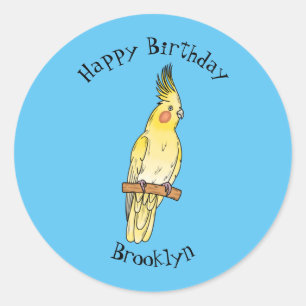 Cockatiel bird cartoon illustration  classic round sticker