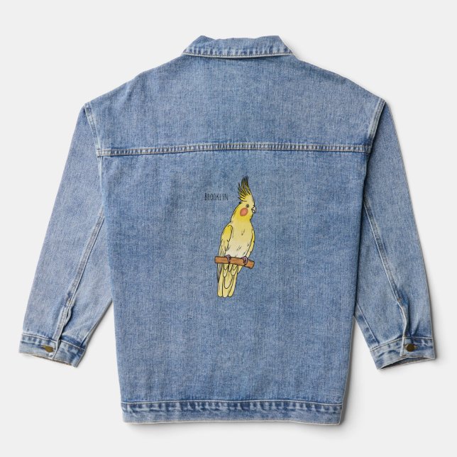 Cockatiel bird cartoon illustration  denim jacket (Back)