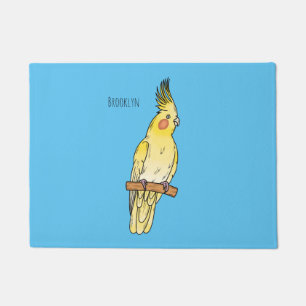Cockatiel bird cartoon illustration doormat