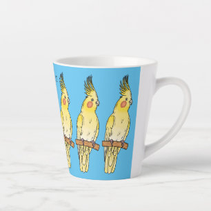 Cockatiel bird cartoon illustration latte mug