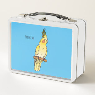 Cockatiel bird cartoon illustration metal lunch box