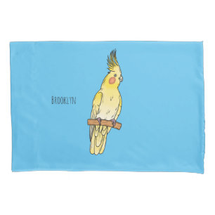 Cockatiel bird cartoon illustration pillowcase