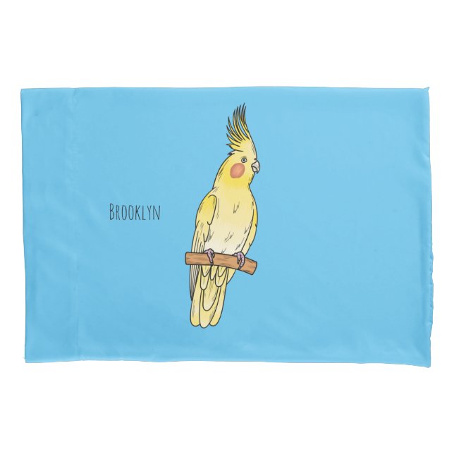 Cockatiel bird cartoon illustration pillowcase (Front)