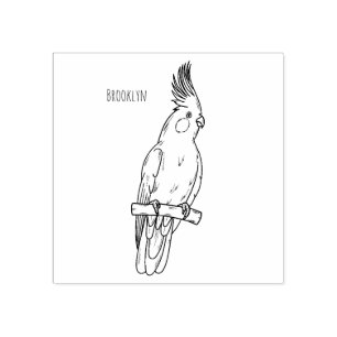 Cockatiel bird cartoon illustration rubber stamp