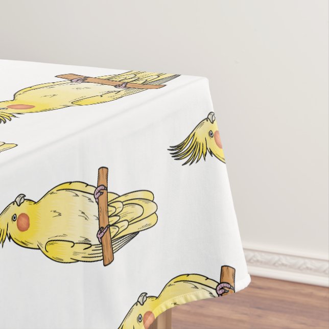 Cockatiel bird cartoon illustration  tablecloth (In Situ)