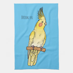 Cockatiel bird cartoon illustration  tea towel